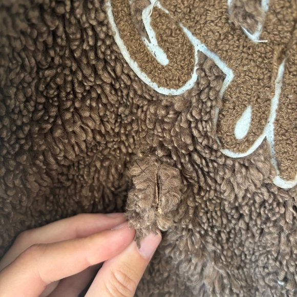 Azalea Wang Ruela Brown Teddy Varsity Bomber Jacket Fleece Sherpa Cropped - Picture 14 of 14